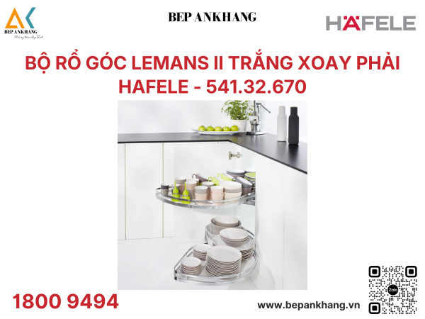 Phụ kiện tủ góc Xoay phải Hafele Rổ góc LeMans II 450/600-750 mm 541.32.670